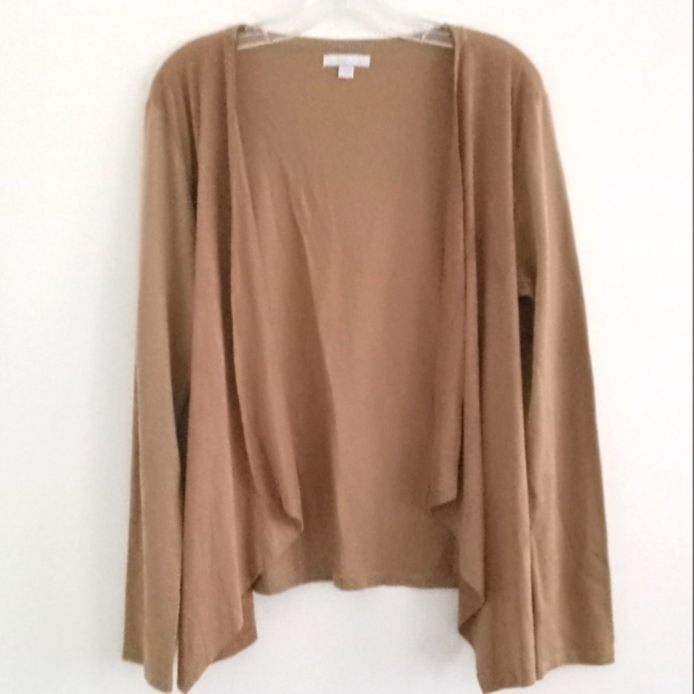 New York & Company Faux Suede Knit Draped Cascade Cardigan Sweater Top